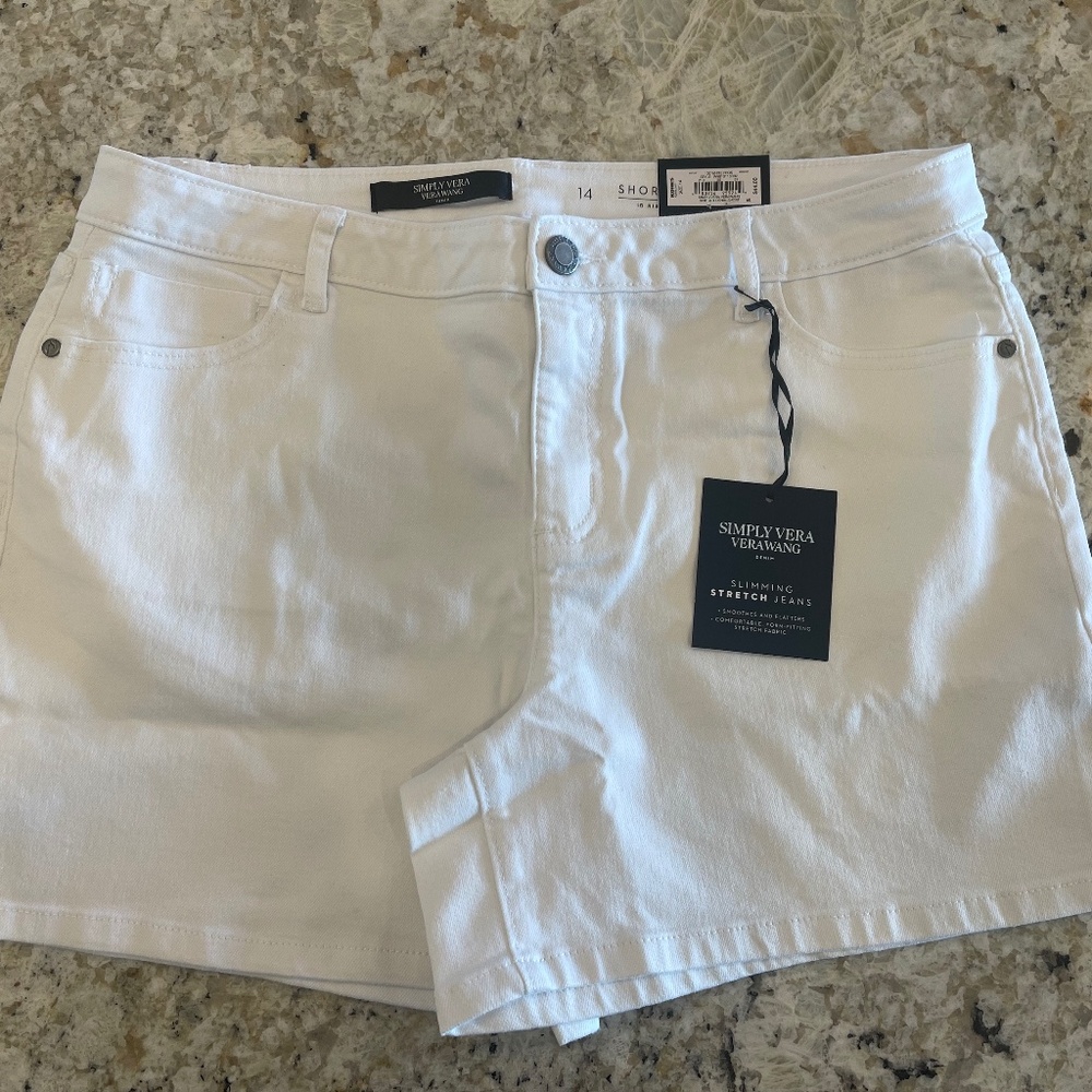 Simply Vera Vera Wang Denim Mid Rise Stretch Shorts Size 14 White Slimming
